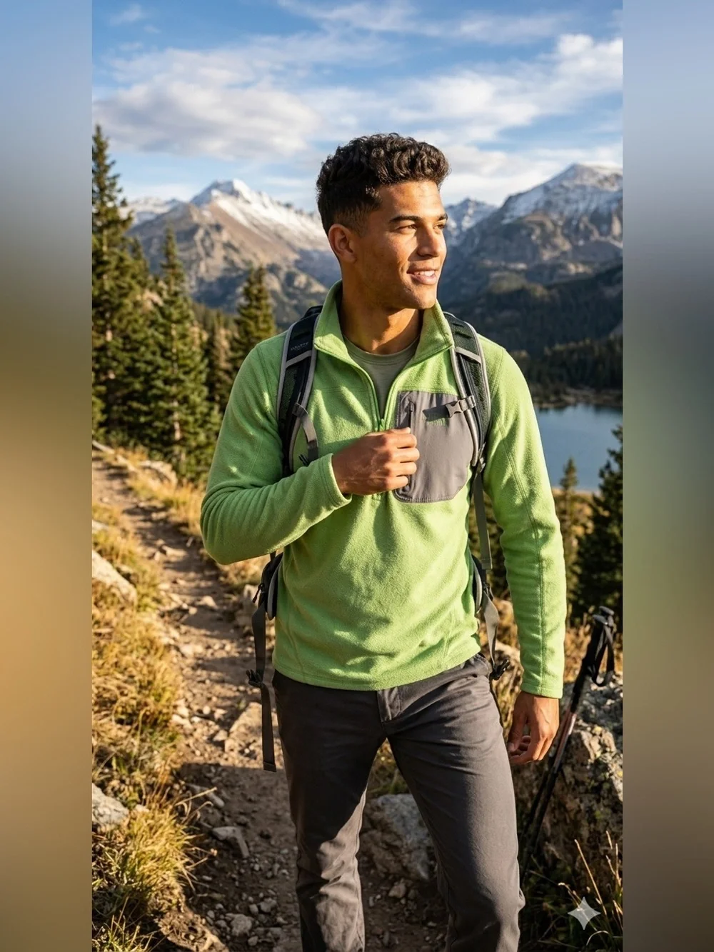 The North Face 1/4 Zip Fleece Pullover Chest Pocket Green Mens Size M